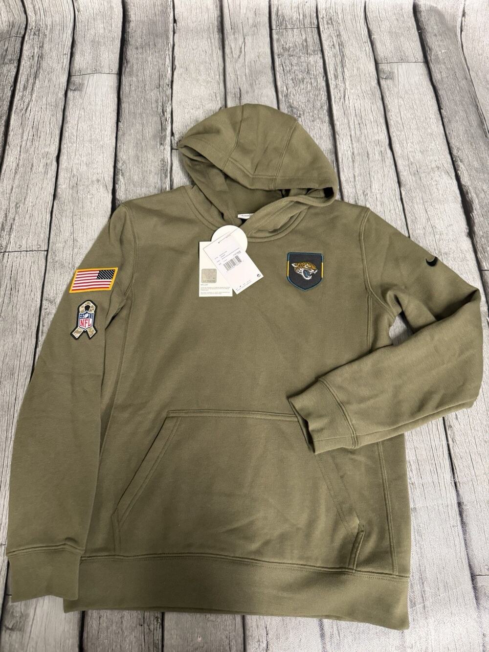 NWT Boys Nike Jacksonville Jaguars Salute To Service Hoodie Sz Large 14/16 Olive